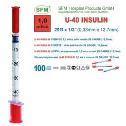 Шприц (3-х компонентный) 1 мл. инсулиновый U-40 с интегрированной иглой 0,33х12,7 (29G)